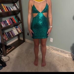 Sparkling Teal Cutout Dress